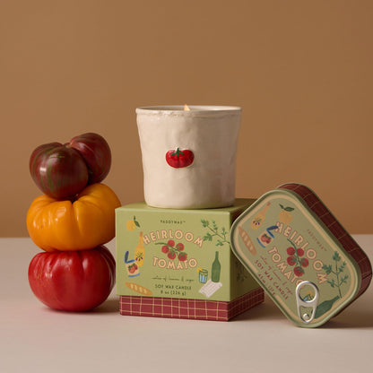 Paddywax Bistro Hand Painted Scented Candle in Ceramic Reusable Food-Safe Jar with Gift Box, Soy Candle with Approx. 56 Hour Burn Time, Heirloom Tomato, 8 oz