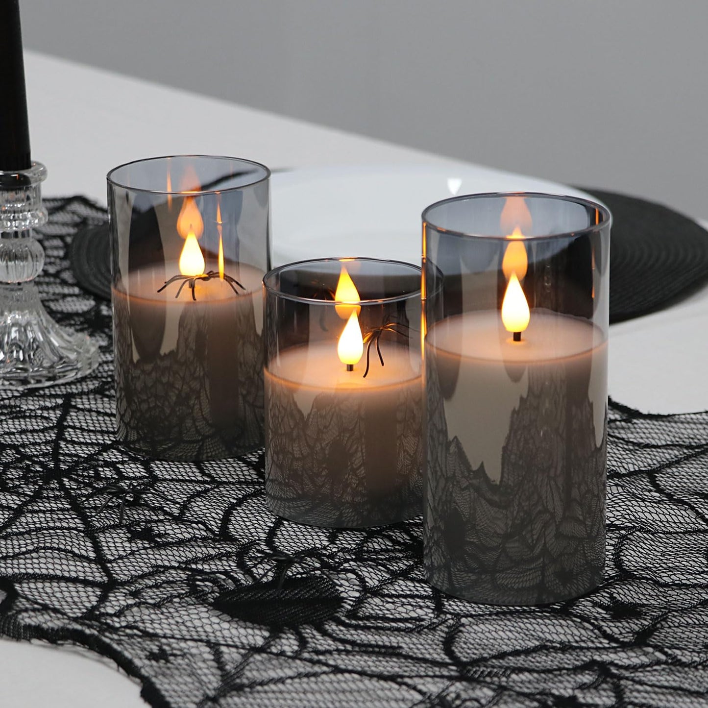 Rhytsing Gray Glass Battery Operated LED Candles with Remote, Flameless Candle Gift Set, Warm White Light - Include 6 Batteries