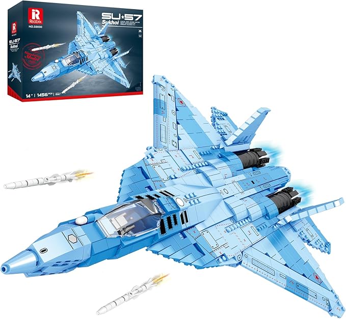 Reobrix SU-57 Fighter Jet Building Set Fighter Airplane Model Kit 33030 for Adults Military Plane Model Kit for Men Cool Decor Military Toys Ideal Gifts for Military Fans Kids 14+(1456PCS)