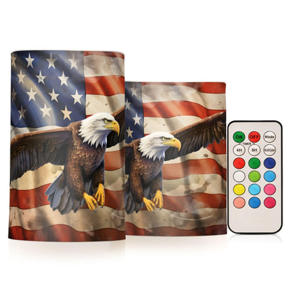 ALAZA Vintage Eagle USA Flag Flameless Candles, LED Pillar Candles with Remote Timer, Battery Operated Candles Set of 2