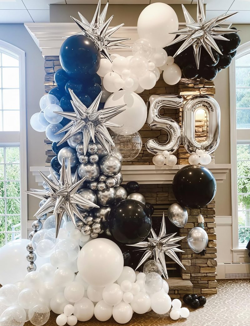 Adeyoo Silver Star Balloons,8Pcs Foil Balloons Explosion Star Balloon One-Piece 14-Pointed Spike Cone Mylar Balloon for Graduation Birthday Wedding Bachelorette Disco Party Decorations