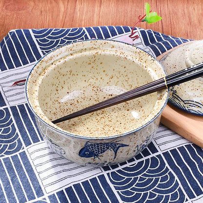 Whitenesser Ramen Bowl with Lid, Japanese Style 25.4 OZ Big Ceramic Bowls with Lid and for Soup Rice Noodle and Porridge, Microwave Oven Safety