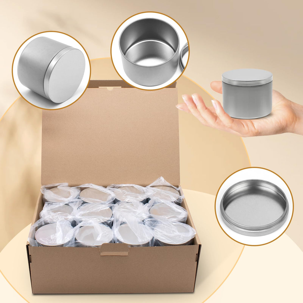 YJHSS 24-Pack 4oz Candle Tins with Lids, Metal Candle Jars for Candle Making, Empty Containers Vessels Bulk for Small Business & Beginners DIY Storage -Silver