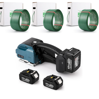 Flyrivergo 5000mah Electric Strapping Machine + Three 1046' Polyester(PET) Heavy Duty Strapping Roll (Adaptive)