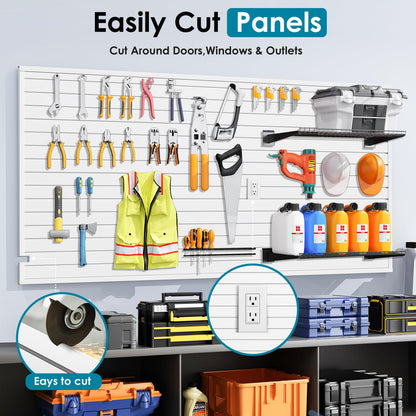 Brakki PVC Slat Wall Paneling 4x8 ft, Garage Organizer Storage System, White Slatwall Panels for Garage Organization Product, Heavy Duty Wall Mounted Tool Storage for Home