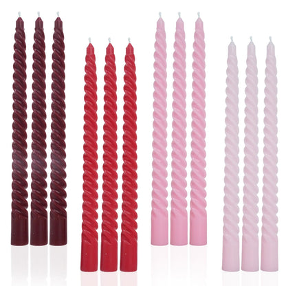 LPUSA Red Taper Candles Spiral Candle Sticks,Unscented Pastel Candle for Holiday,Wedding and Home Decoration,10inch,12 Pack(E-Gradient red)