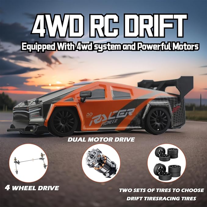 1:24 RC Cybercar 2.4GHz RC Drift Cars with LED Light Race Car Toys for Boy Girl 8-12 Years Old Speed Adjustable 25Km/HHigh Speed RC Racing Cars Perfect Toy Gift for Boys &amp Girls