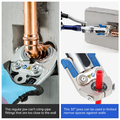 IBOSAD Hydraulic Copper Pipe Tube Fittings Crimping Tool with 30° Angle Jaw with1/2,3/4,1" Die for Copper Pipe and F877 Stainless PEX Press Sleeves,3/8" to 1" Die for F1807 Pex Pipe Copper Ring