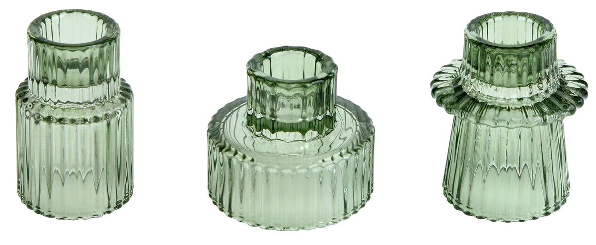 Vixdonos Taper Glass Candlestick Holders Tealight Candle Holders for Table Centerpieces, Wedding Decor and Dinner Party (3 Pcs, Green)