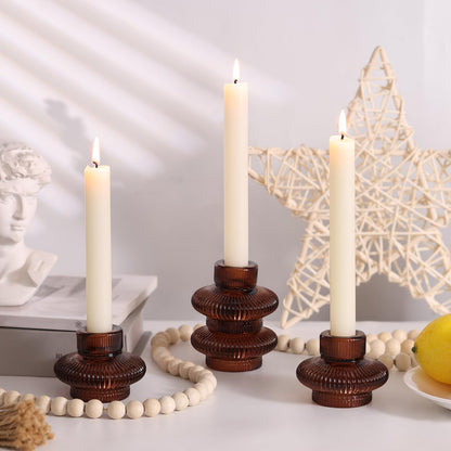 Taper Glass Candlestick Holders Tealight Candle Holders for Table Centerpieces, Fall Wedding Decor and Dinner Party Thanksgiving Christmas Decor (8 Pcs, Brown)