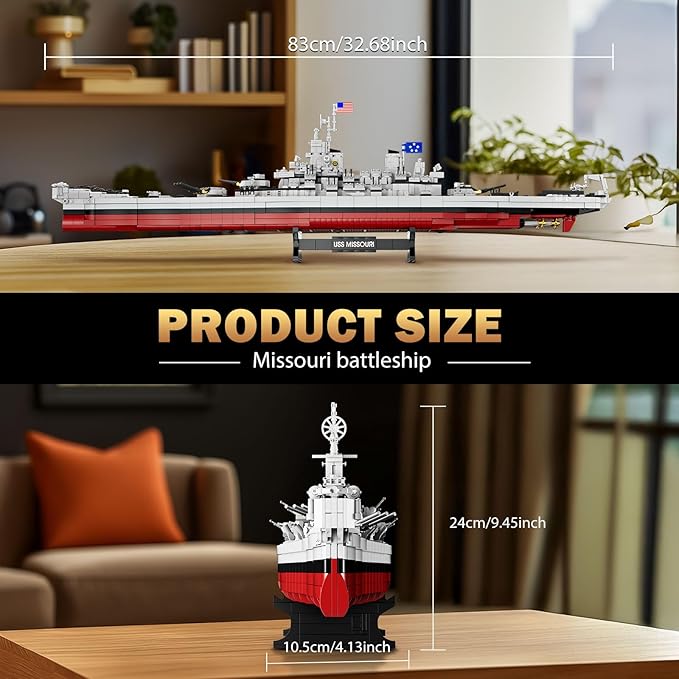 Missouri Battleship Building Kits for Adult Boys (2228 Pieces) - Large Military World-Class Missouri Battleship Model for Home Office Collection Birthday Gifts for Building Blocks Lover