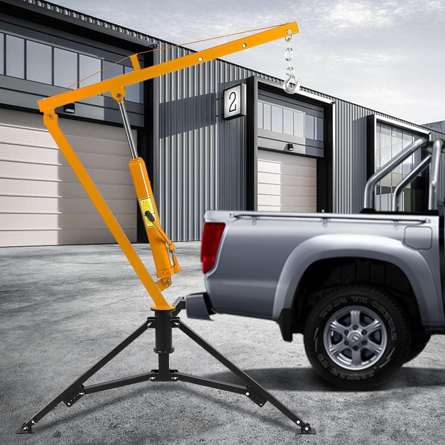 EliteEdge 1000 LBS Hydraulic Pickup Truck Crane, 360° Swivel Hitch Mounted Hoist with 3 Adjustable Booms, Truck Bed Crane for Lifting Engine, Deer, or Construction Goods