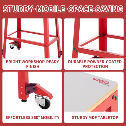 VIGO POWER Universal Tool Stand with Wheels, Drill Press, Miter Saw, Band Saw, Scroll Saw, Planer, Sander & Bench Grinder Stand, 700 lbs Heavy Duty Mobile Base, 26"x14" MDF Top, Rubber Casters