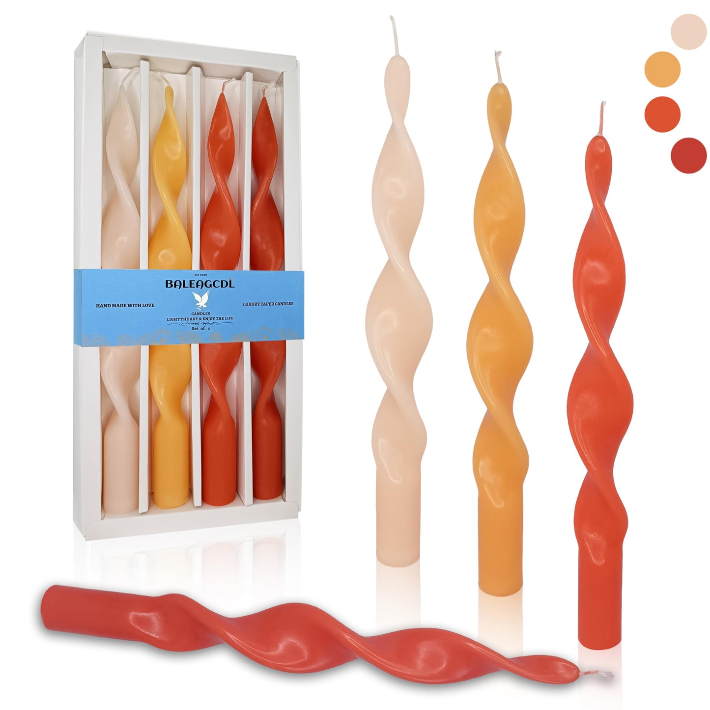 Smokeless Gradient Orange Spiral Taper Candle Unscented Taper Candlesticks Handmade 10 inch Long Twisted Candles for Wedding Home Decor Women Gifts
