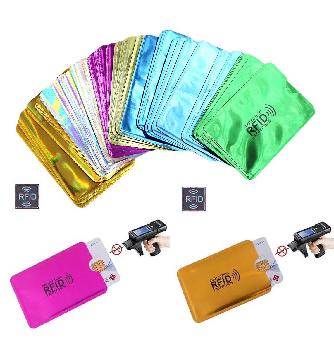 JUMISEE (60 Pack) Holographic RFID Blocking Sleeves, Card Holder Blocking Bank Anti thief Wallet Protect Case Credit Cards Case Safety Identity Theft Prevention