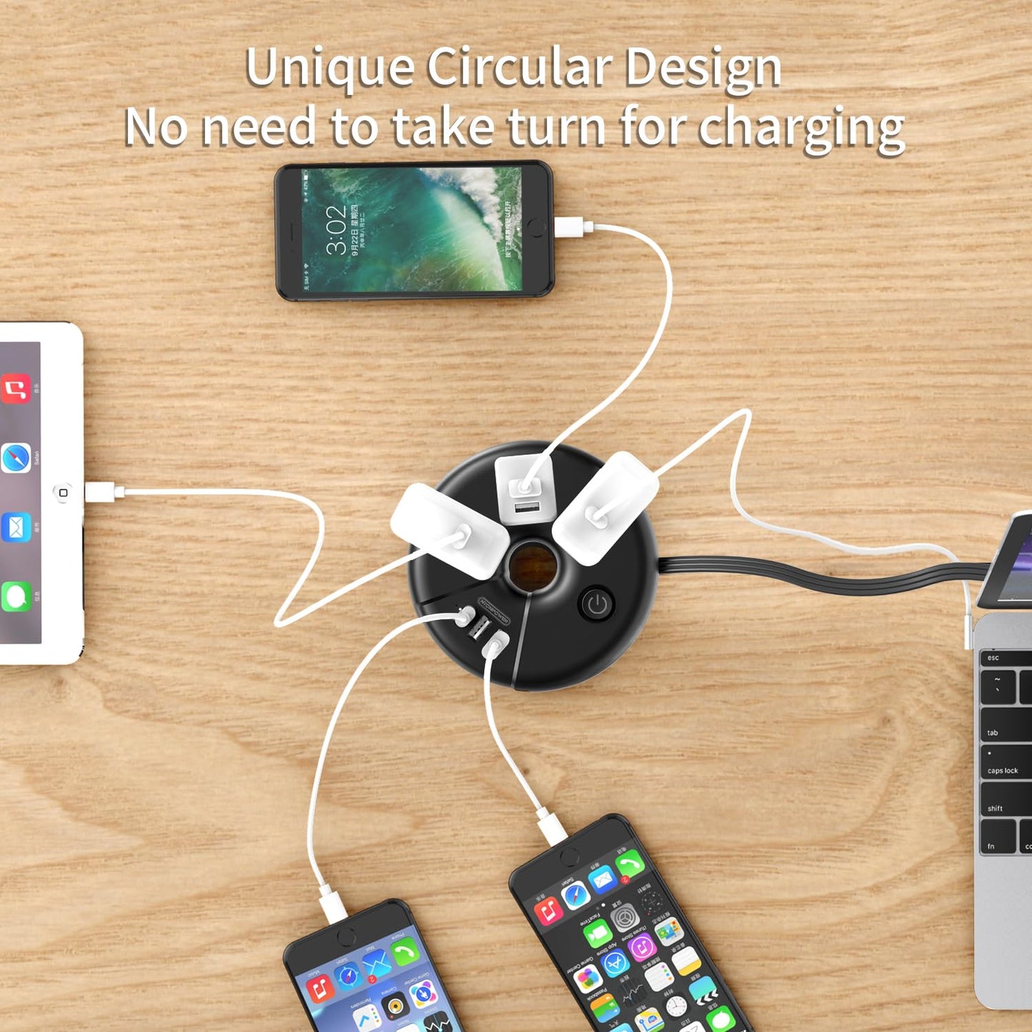 i Donut Travel Power Strip, NTONPOWER Portable Desktop Charging Station 3 USB Without Surge Protector Short Extension Cord 3.28ft Compact for Home, Office, Cruise Ships, Business Trip, Hotels, Black