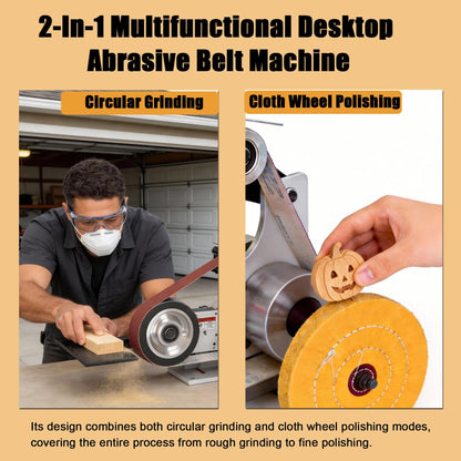 Belt Grinder Sander, 36 x 2-Inch Variable Speed Belt Polisher with VFD, 110V 750W Electric Grinding Machine with Polishing Tip, Cloth Wheel and 3PCS Sanding Belts for Metalworking (Rubber Wheel)