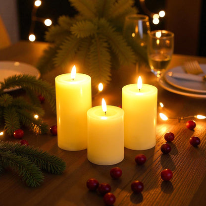 JHY DESIGN Flickering Flameless Candles Battery Operated with 10-Key Remote & 2/4/6/8-Hour Timer, Real Wax Pillar Grease Effect LED Candles Set for Chrismas/Home Decorations(Ivory)