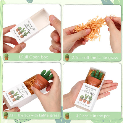 Lyrow 24 Sets Employee Appreciation Gift Cactus Tealight Candles Set Mini Handmade Succulent Candle Planter with Matchbox, Office Thanks Gift for End of Year Staff Team Teacher Volunteer