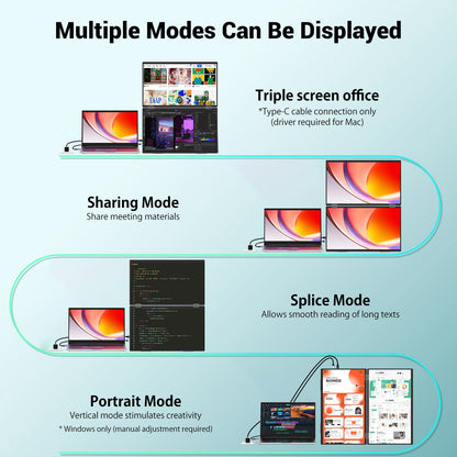 InnoView 18.5" 100Hz Dual Portable Monitor Built-in Speakers 115% sRGB 315°Adjustable Dual Stacked Folding Monitor (Wins/Mac) 1080P Laptop Screen Extender for Laptop(No Driver Needed)