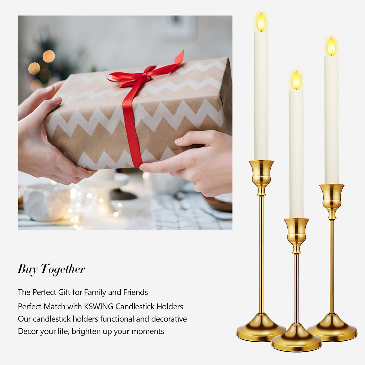 Upgraded Real Wax LED Flameless Taper Candles with Remote, KSWING 6 PCS White Candlesticks Battery Operated 3D Flickering - 9.6" Long Realistic Fake Candle Sticks for Home/Wedding/Fireplace Xmas Decor