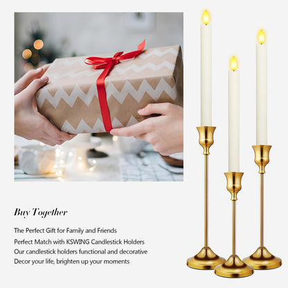 Upgraded Real Wax LED Flameless Taper Candles with Remote, KSWING 6 PCS White Candlesticks Battery Operated 3D Flickering - 9.6" Long Realistic Fake Candle Sticks for Home/Wedding/Fireplace Xmas Decor