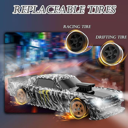 1/43 Mini RC Drift Car with Gyroscope 2.4GHz 4WD Full Proportional High Speed Micro Hobby RC Cars with Lights Racing Tires Fast Small Remote Control Car Toy Model Gift for Adults Kids Boys Girls