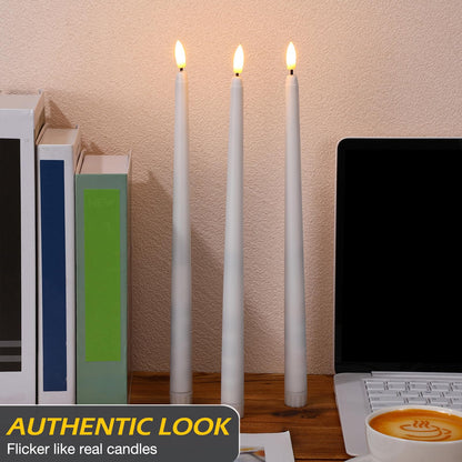 Tuanse 20 Pcs Flickering Flameless Taper Candles Bulk LED Battery Operated Realistic Flame Effect with Remote & Timer Safe No Fire Wax Drip Candles for Wedding Church Home Decor (12.4",White)