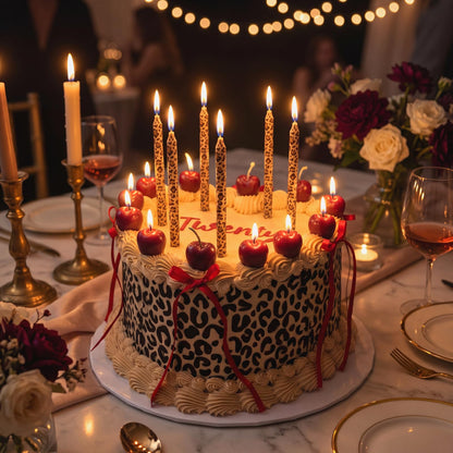 Conelist 18 Pcs Cheetah Cherry Birthday Candles Cute Cherry Shaped & Leopard Taper Cake Candles Decoration Cupcake Topper Decor for Birthday Bachelorette Wedding Party Supplies
