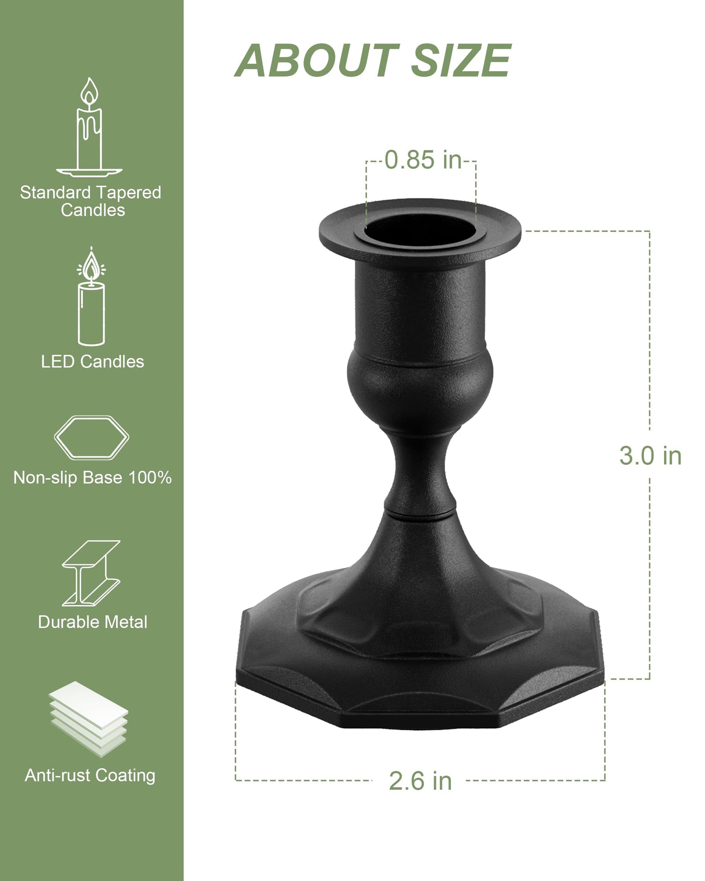 Viuieyid Matte Black Candle Holders Set of 2, Metal Candlestick Holders for Weddings, Dining, Housewarming Taper Candle Holders as Table or Mantel Centerpiece Christmas Candle Stick Holder Decor