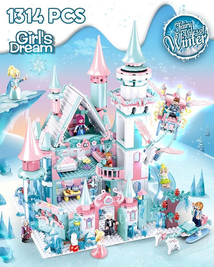 Castle Girl Set Princess Castle Building Set Friend Dream House Blocks with Slide Carriage &amp Sledge 9 Minifigures Gift for Girls Aged 6+ Compatible with Lego Castle Sets 1314 PCS