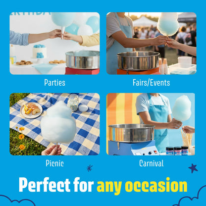Wumple Cotton Candy Machine Kit Bundle with Flavored Sugars & Cones - Commercial Electric Cotton Candy Machine with Supplies, Stainless Steel Bowl for Parties - Orange