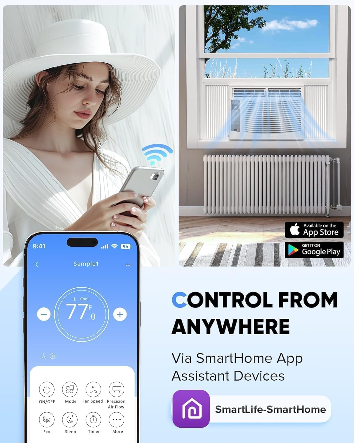 Garvee 8,000 Btu U-Shaped Window Air Conditioner, WiFi & App Control, Ultra Quiet, Enabled Saddle Window AC Unit Cools Up to 350 Sq. ft, Cooling, Dehumidifier, Flexible for Home/Office