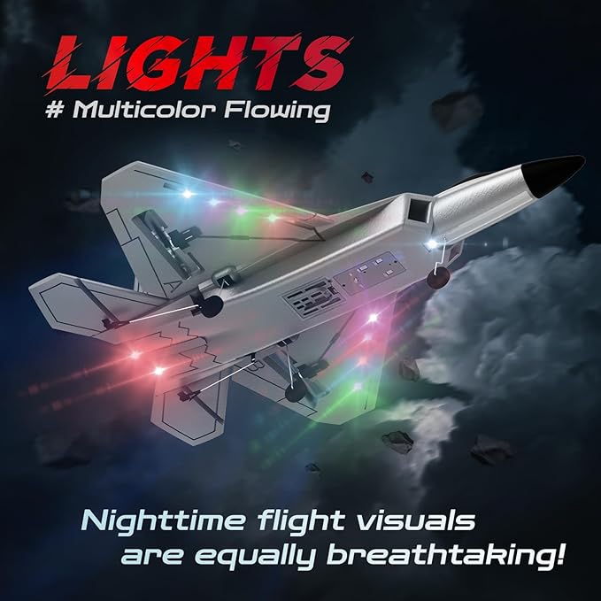 CKYSCHN F22 Remote Control Airplane - 4 Channel Fighter RC Plane for Beginners Adult with Lights 2.4GHz 6-axis Gyro Stabilizer RTF RC Aircraft with 2 Batteries