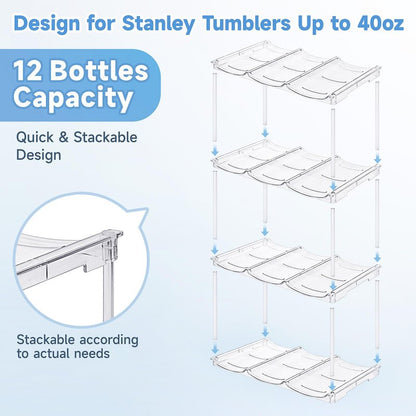 Stackable Water Bottle Organizer for Stanley 40 oz Tumbler, Water Bottle Holder for Cabinet, Pantry Kitchen Organizers and Storage for Stanley Cup Accessories, Tumbler Organizer and Wine Rack, 4Pack