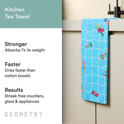 GEOMETRY Tea Towels – Spring & Summer Collection – Quick-Dry, Ultra-Absorbent, Reusable Microfiber Kitchen Towels for Drying & Cleaning - At The Pool - 1 Pack