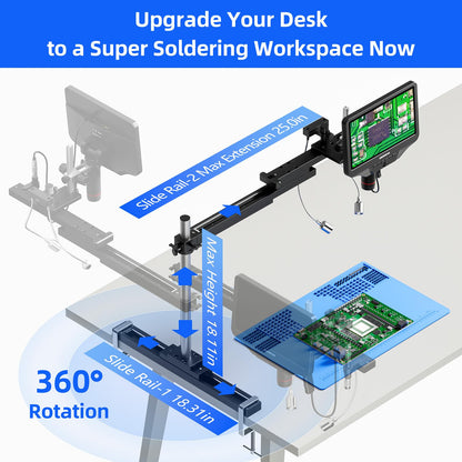 Andonstar AD409 SA 10.1'' HDMI Soldering Digital Microscope with Slide Rail Arm, Endoscope, 300X USB Electronic Microscope Camera for Professional PCB Repair, Soldering, Electronics, Windows PC