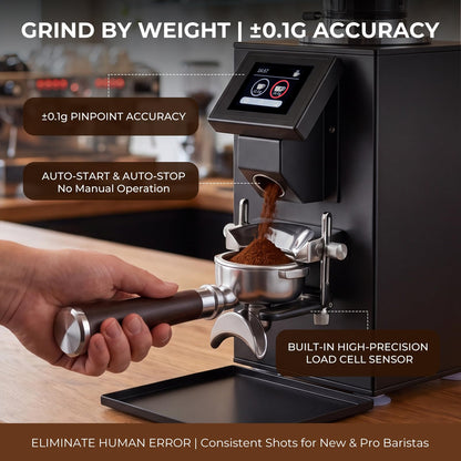 Grind by Weight Espresso Grinder, Commercial Coffee Grinder by Weight with 64mm Flat Burr, Touch Screen, 14 Grind Settings for Cafe