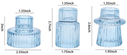 Vixdonos Glass Candlestick Holders Tealight Candle Holders for Table Centerpieces, Wedding Decor and Dinner Party (3 Pcs, Light Blue)