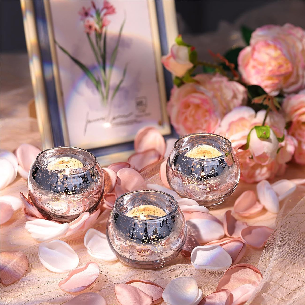 LETINE 36pcs Silver Votive Candle Holders - Elegant Mercury Glass Tea Light Candle Holder Set for Spring Summer Weddings, Holiday Season Decorations, Valentine's Day Table Centerpieces