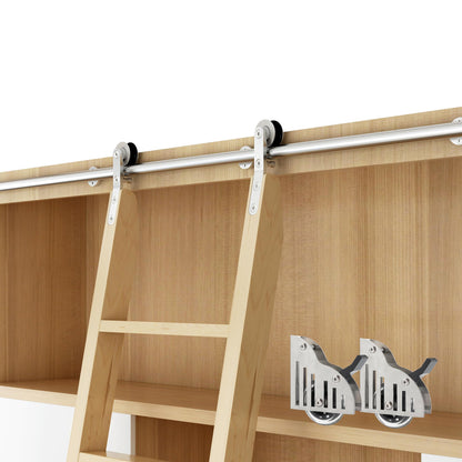 DIYHD 13FT Sliding Library Ladder Hardware,Bookcase Rolling Ladder Kit,Bottom Wheel with Brake,Stainless Steel,MAX Load Capacity 300lbs