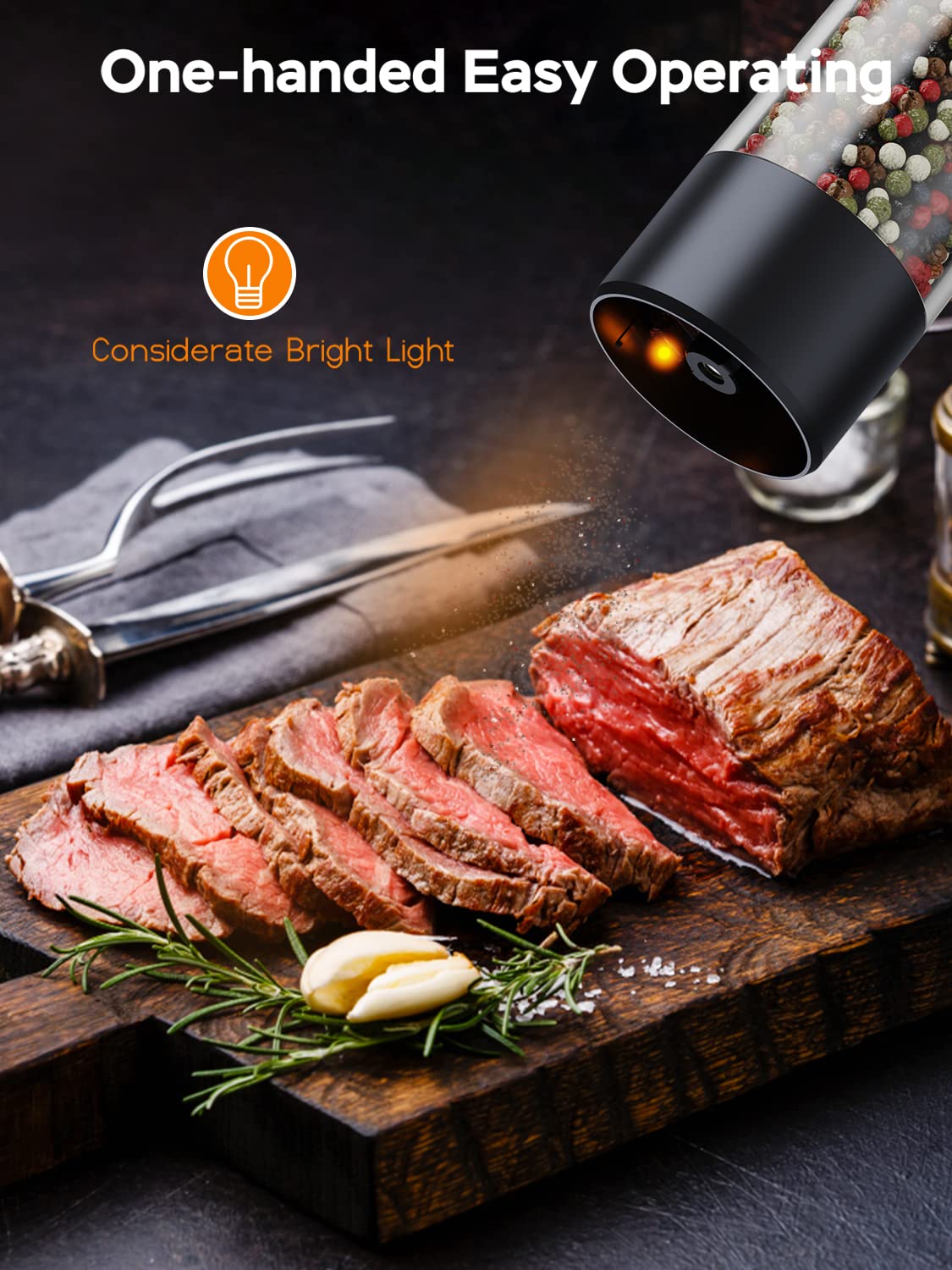 Upgraded Larger Capacity: Electric Salt and Pepper Grinder Set Rechargeable with LED lights - Stainless Steel Automatic Pepper and Salt Grinder Refillable with 6 Adjustable Coarseness