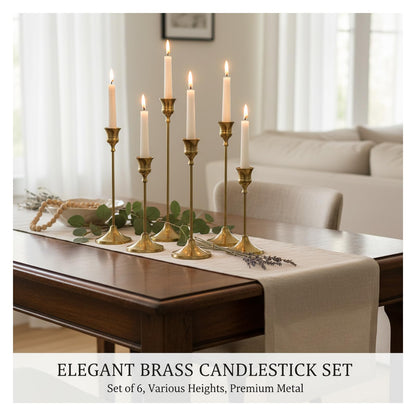Candle Holder, Modern Minimalist Brass Gold Metal Candlestick Holders, Set of 3 Tall - Elegant Taper Candle Holders for Table Centerpiece, Wedding, Dinner Party Home Decor (2 Set 6 pcs)