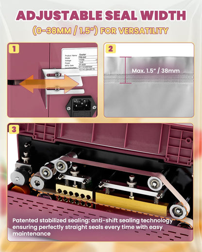 Commercial Heat Sealing Machine, Automatic Continuous Band Sealer | 32-482°F Adjustable with Smart LED Touchscreen | Fast, Quiet & Safe for Home Kitchen, Bakery, Food Storage & Snacks Packaging
