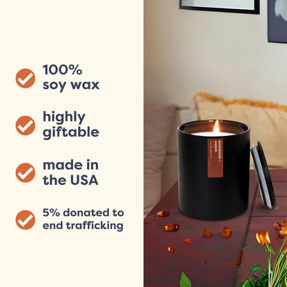Calyan Wax Co. Rosewood & Amber Scented Candle - 75 Hour Burn - Luxury Clean Soy Wax Candles - Long Lasting Black Tumbler Jar Candle for Home - 10.2oz