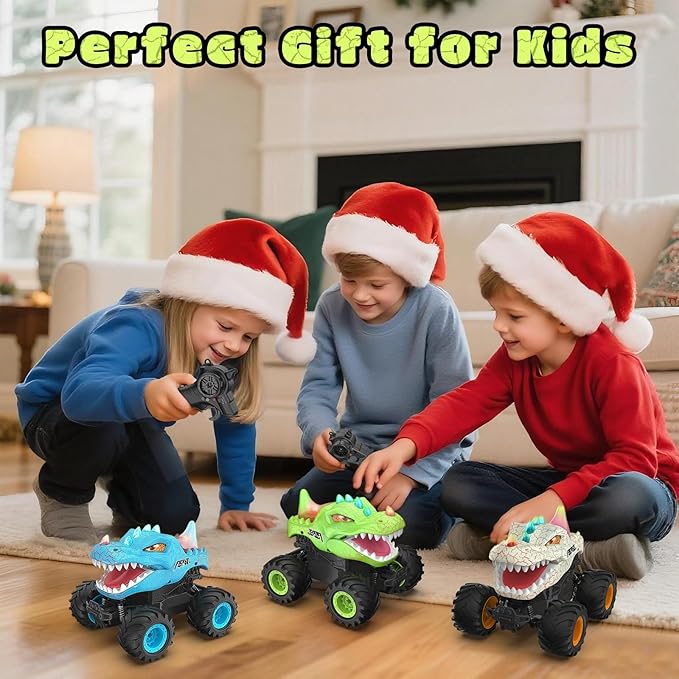 Dinosaur Remote Control Car 2.4GHz Monster Truck Toys Rechargeable RC Cars 1:24 Scale RC Truck with LED Light Movable Mouth Dinosaur Cars Toys for Kids 6-8 8-12 Birthday Gift Orange