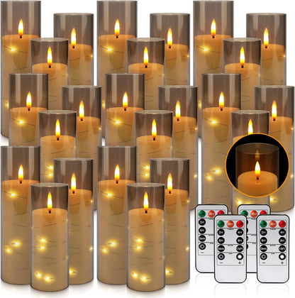 YOROXRG 24 Pack Halloween Decoration Flickering Flameless Candles, Battery Operated LED Candles for New Year, Home Decor, Parties, Wedding,Christmas(D2.2 x H 5" 6" 7") Grey