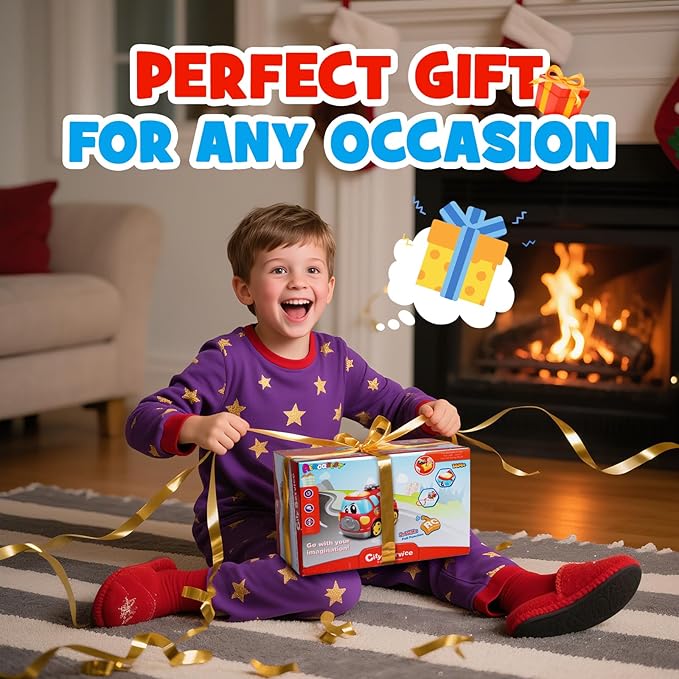 Remote Control Car 2.4G Cartoon Emergency Vehicle RC Fire Truck Engine Toys with Lights &amp Music Birthday Gifts for Toddlers Kids Boys &amp Girls 1-5 Years Old (Red)