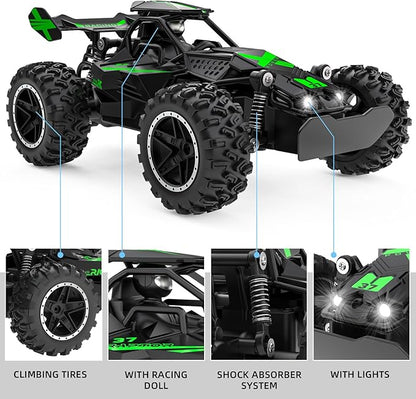 ACAMMZAR Remote Control Car 1:18 High Speed RC Cars for Kids 20KM/H Monster RC Truck Off Road with Lights Toys for Boys Green