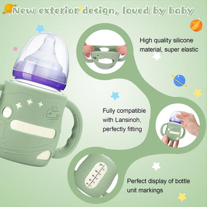 Mity rain3 Pack Silicone Sleeves with Lansinoh Bottle Handles for Lansinoh NaturalWave 5 oz Wide Baby Bottles - Anti-Breakage Protector & Anti-Colic Bottle Holder(Other Products Cannot be adapted)
